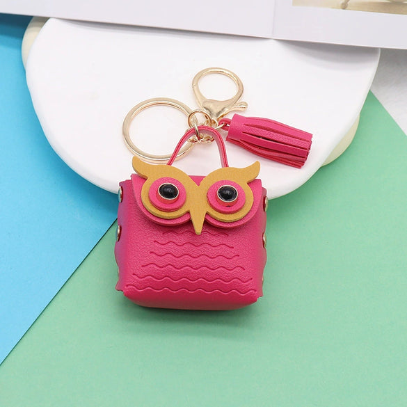 Doublesided Pu Leather Cartoon Owl Coin Purse Bag Keychain Pendant Modern Simplicity Style