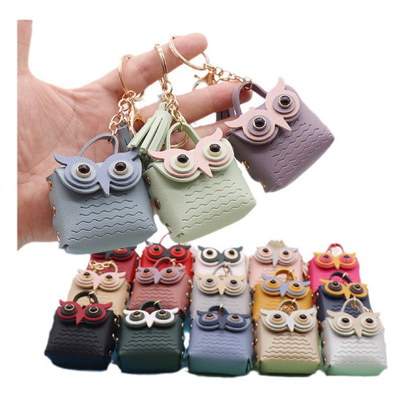 Doublesided Pu Leather Cartoon Owl Coin Purse Bag Keychain Pendant Modern Simplicity Style