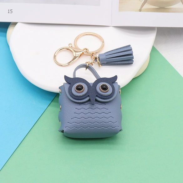 Doublesided Pu Leather Cartoon Owl Coin Purse Bag Keychain Pendant Modern Simplicity Style