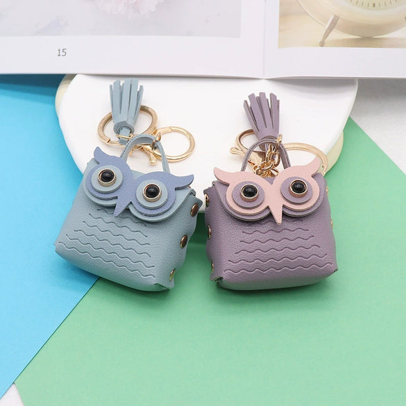 Doublesided Pu Leather Cartoon Owl Coin Purse Bag Keychain Pendant Modern Simplicity Style