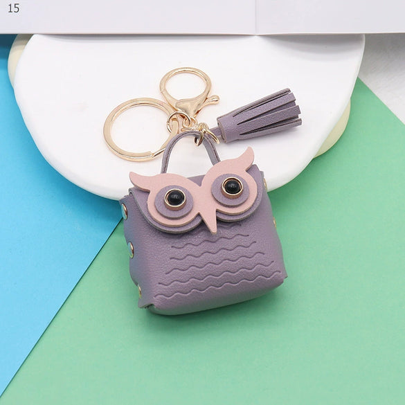 Doublesided Pu Leather Cartoon Owl Coin Purse Bag Keychain Pendant Modern Simplicity Style