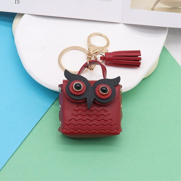 Doublesided Pu Leather Cartoon Owl Coin Purse Bag Keychain Pendant Modern Simplicity Style