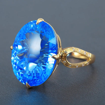 Dove Egg Color Treasure Open Ring Imitating Swiss Blue Oval Natural Topaz Copper Ring