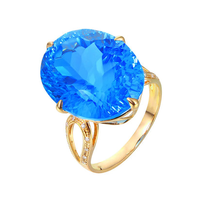 Dove Egg Color Treasure Open Ring Imitating Swiss Blue Oval Natural Topaz Copper Ring