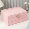 Drawer Type Leather Jewelry Box With Diamond Pattern And Lock
