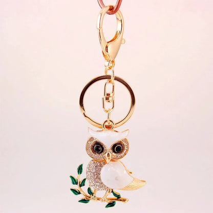 Dripping Oil White Shell Owl Car Keychain