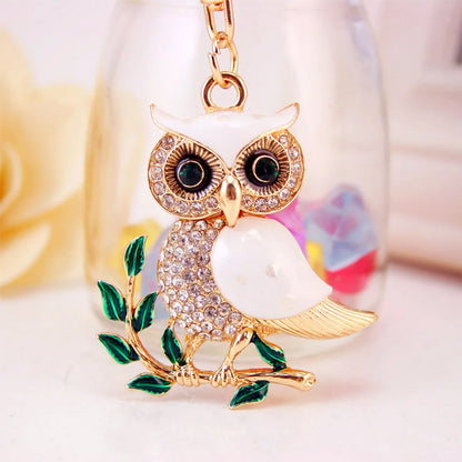 Dripping Oil White Shell Owl Car Keychain