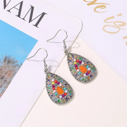 Drop Oil Earrings Boho Earrings Retro Colorful Water Drop Earrings Female Color Sun Flower