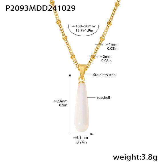 Drop Shaped Shell Pendant Clavicle Necklace For Women Stainless Steel 18K Gold Plated Light Luxury Style Electroplated