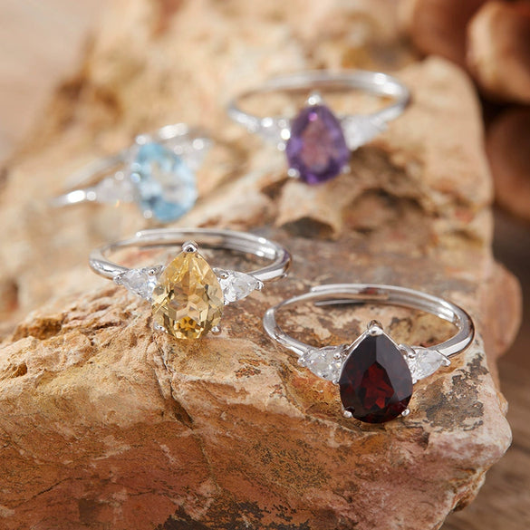 Dropshaped Citrine Amethyst Ring For Women S925 Sterling Silver Set With Crystals