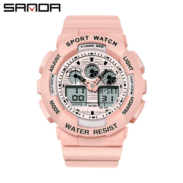 Dual Movement Electronic Resin Outdoor Leisure Sports Waterproof Round Dial Youth Watch