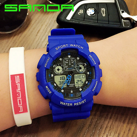 Dual Movement Electronic Resin Outdoor Leisure Sports Waterproof Round Dial Youth Watch