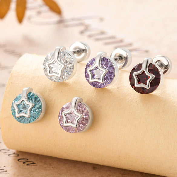 Ear Bone Nail Metal Geometric Hollow Star Inlaid With Zircon Fashion Style