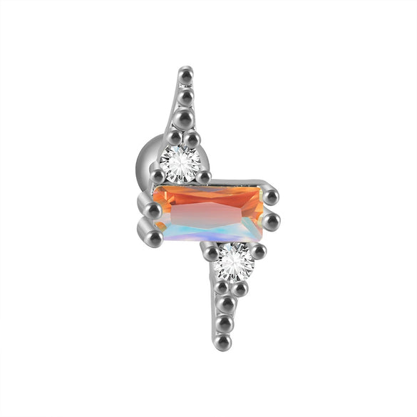 Ear Bone Stud And Chain Earrings Copper Inlaid White Blue Zircon Stainless Steel