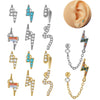Ear Bone Stud And Chain Earrings Copper Inlaid White Blue Zircon Stainless Steel