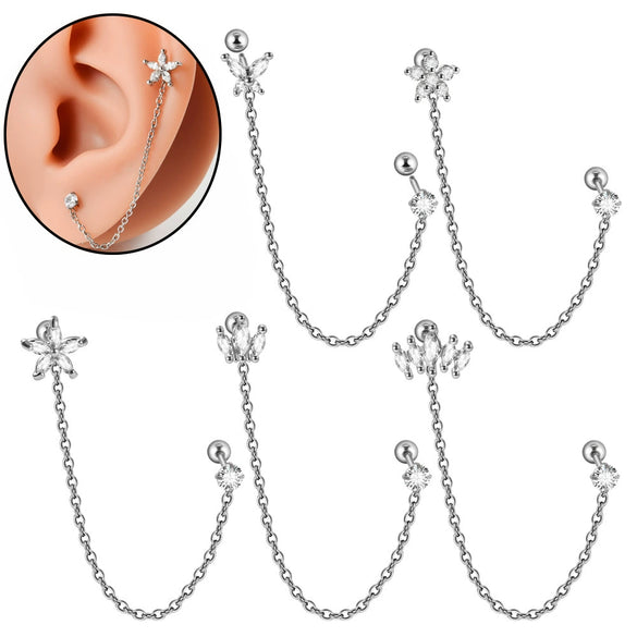 Ear Bone Stud Earrings Stainless Steel Copper Resin Flower Geometric Diamond Inlaid