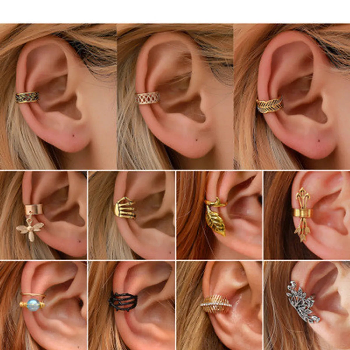 Ear Clip Earrings Retro C-shaped Ear Clip Personality Leaves Painless Ear Bone Clip Cartilage U-shaped Earrings