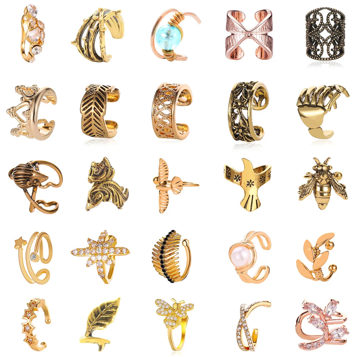 Ear Clip Earrings Retro C-shaped Ear Clip Personality Leaves Painless Ear Bone Clip Cartilage U-shaped Earrings