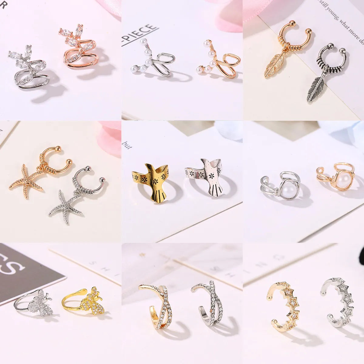 Ear Clip Earrings Retro C-shaped Ear Clip Personality Leaves Painless Ear Bone Clip Cartilage U-shaped Earrings