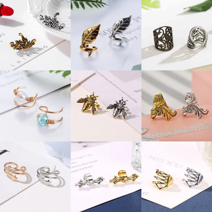 Ear Clip Earrings Retro C-shaped Ear Clip Personality Leaves Painless Ear Bone Clip Cartilage U-shaped Earrings