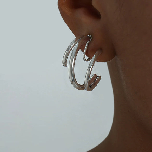 Ear Clip Earrings Titanium Steel Geometric Irregular Symmetrical Cshaped 18K Gold Plated Simple Exaggerated Design