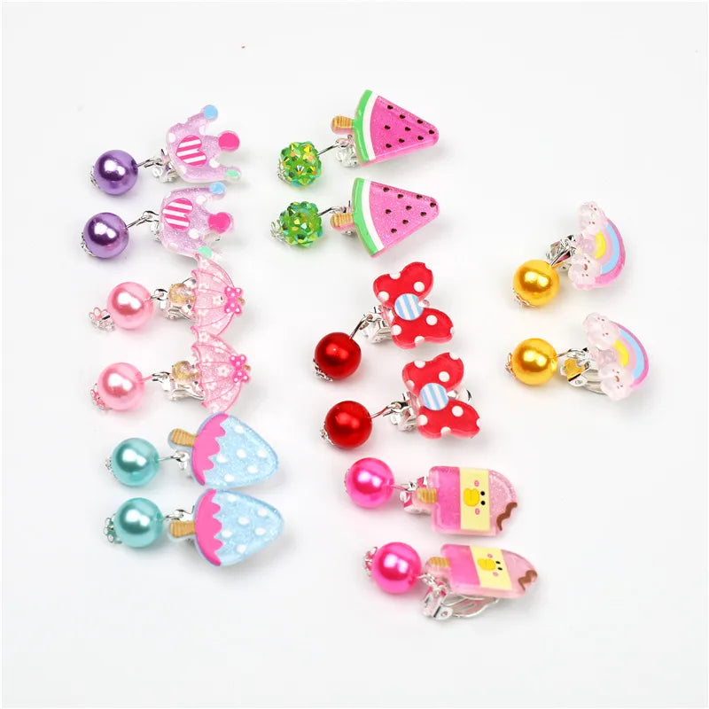 Ear Clips 7 Pairs Of Cartoon Acrylic Clip-On Earrings Without Pierced Earrings