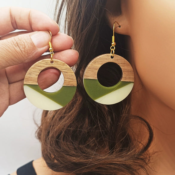 Ear Jewelry Resin Wood Multicolor Gold Foil Geometric Electroplating Earrings