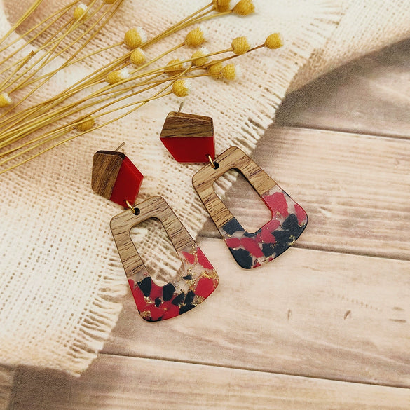 Ear Jewelry Resin Wood Multicolor Gold Foil Geometric Electroplating Earrings