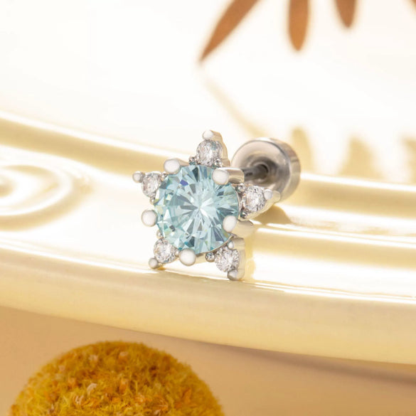Ear Nail Titanium Steel Fivepointed Star Zircon For Young Girls