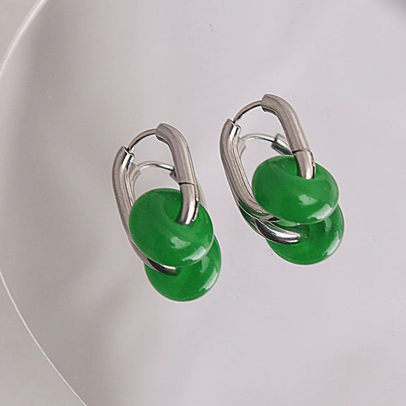 Ear Ring Agate Jade Titanium Steel Ushape Polished Unisex Simple Antique Internet Popular