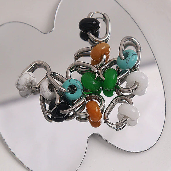 Ear Ring Agate Jade Ushape Stainless Steel Polishing Simple Antique Unisex