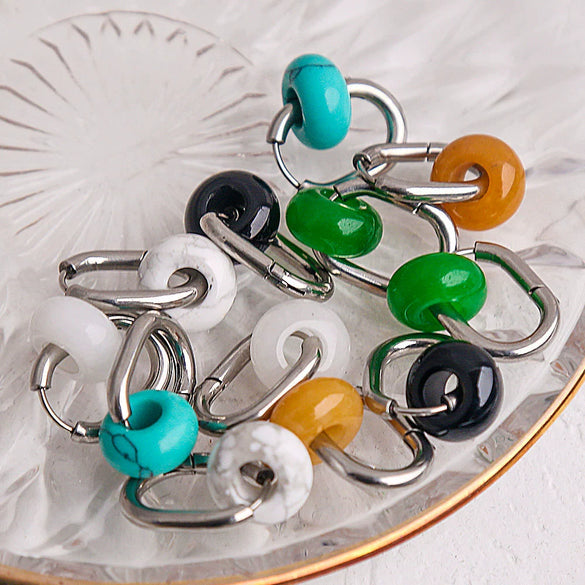 Ear Ring Agate Jade Ushape Stainless Steel Polishing Simple Antique Unisex
