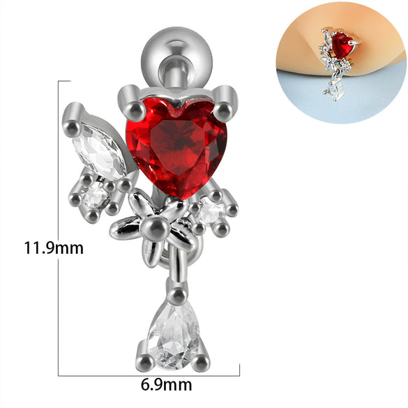 Earring Bat Wing Zircon Copper Inlaid Heart Shaped Stainless Steel Geometric Pattern