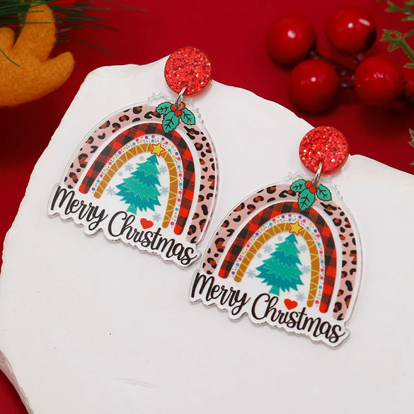 Earrings Acrylic Geometric Christmas Hat Rainbow Christmas Tree Stylish Design For Women