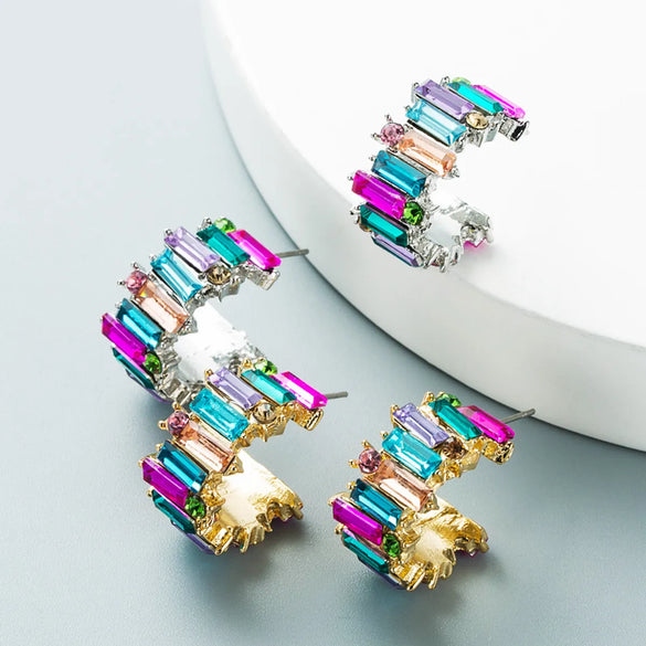 Fashion Flower Diamond Alloy Artificial Gemstones Earrings