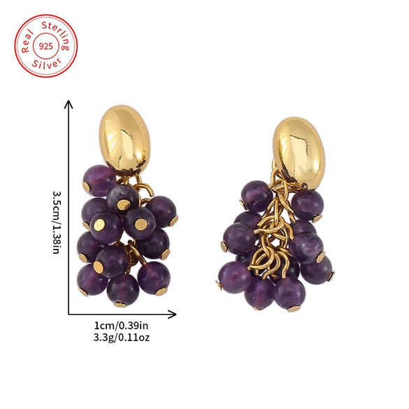 Earrings Amethyst Copper 925 Silver Needle Geometric Light Luxury Style