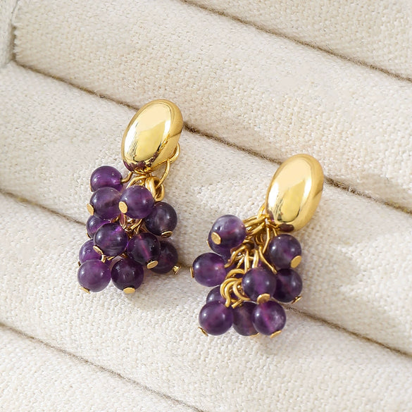 Earrings Amethyst Copper 925 Silver Needle Geometric Light Luxury Style