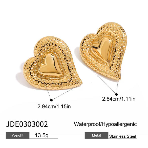 Earrings And Necklace Set Titanium Steel Stainless Steel Hammered Heart Water Drop Bell Pattern Electroplated For Women