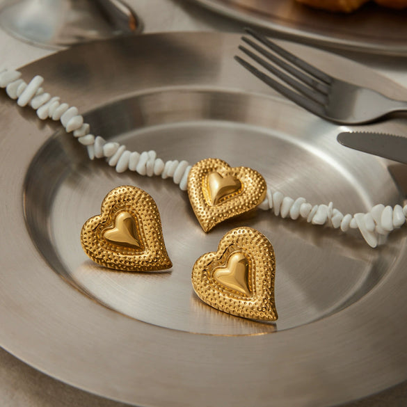 Earrings And Necklace Set Titanium Steel Stainless Steel Hammered Heart Water Drop Bell Pattern Electroplated For Women