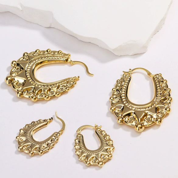 Earrings Brass Copper Plated Thick Gold Star Hollow Light Luxury Highend Women