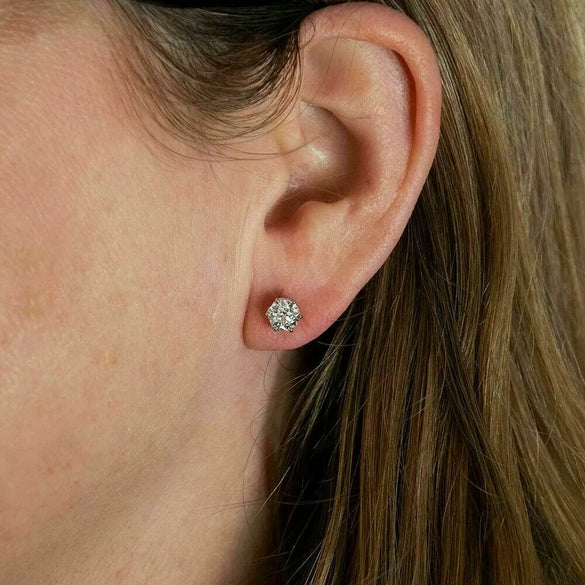 Earrings Copper Geometric Single Diamond Zircon Sixclaw