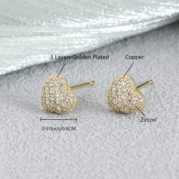 Earrings Copper Geometric Style Heart Shape Inlaid With Zirconium Electroplated For Women