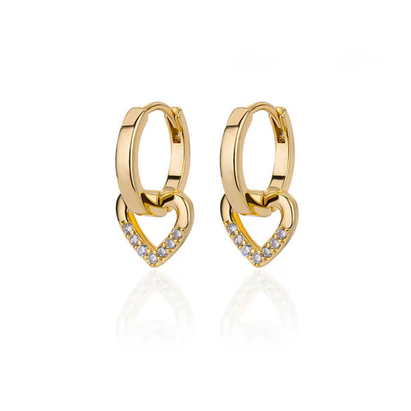 Earrings Copper Heart Cut Out Design Inlaid With Artificial Gemstones And Semiprecious Stones Electroplating Style For Girls
