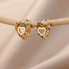 Earrings Copper Heart Cut Out Design Inlaid With Artificial Gemstones And Semiprecious Stones Electroplating Style For Girls