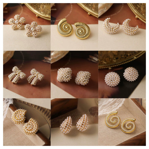 Earrings Copper Inlaid With Pearls Light Luxury Style Heart Bow Drop Shape