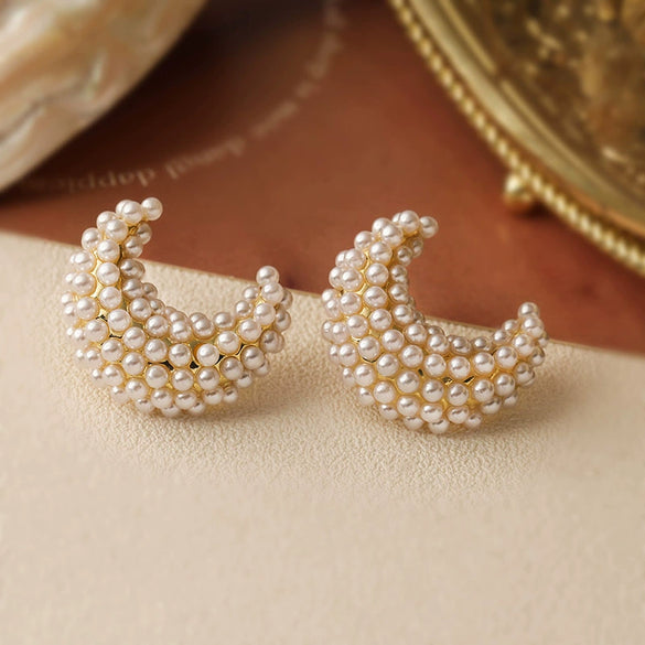 Earrings Copper Inlaid With Pearls Light Luxury Style Heart Bow Drop Shape