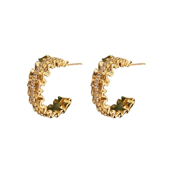 Earrings Copper 18K Real Gold Electroplated Geometric Cshaped For Women Highend Luxury