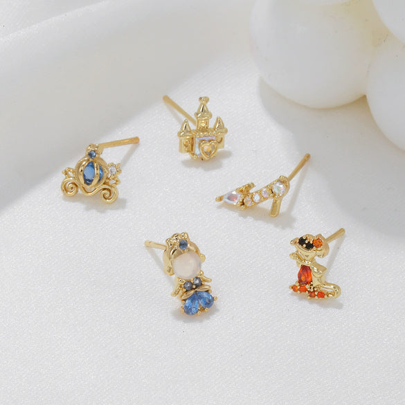 Earrings Copper Light Luxury Cartoon Characters Pumpkin Car Crystal Shoes Zircon