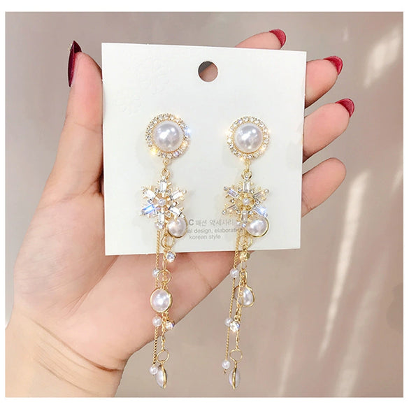 Earrings Copper Light Luxury Geometric Electroplating 925 Silver Pearl Tassel