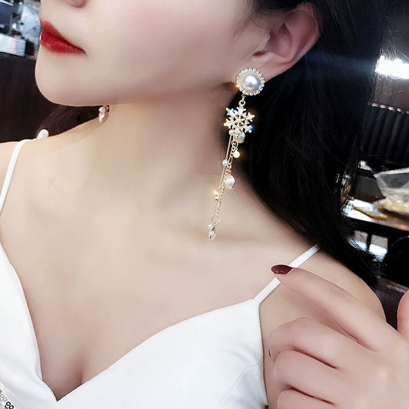 Earrings Copper Light Luxury Geometric Electroplating 925 Silver Pearl Tassel